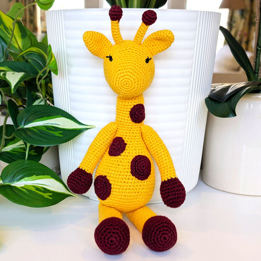 Yellow Giraffe Sitting in Dots (Large) Crochet Plush