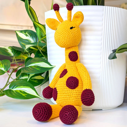 Yellow Giraffe Sitting in Dots (Large) Crochet Plush