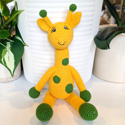 Giraffe (Yellow) Sitting in Dots - Medium