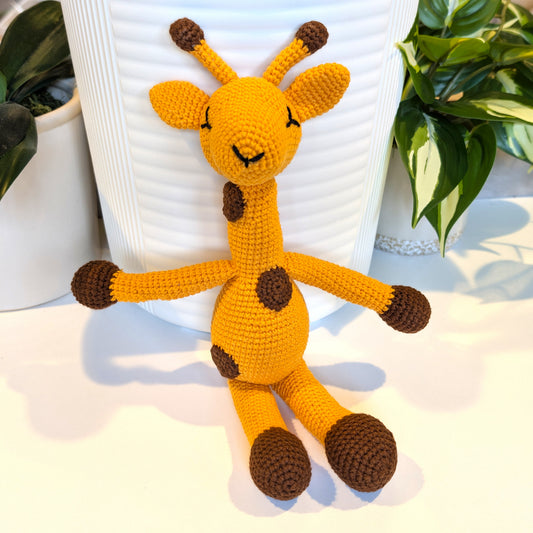 Giraffe (Orange Yellow) Sitting in Dots - Medium