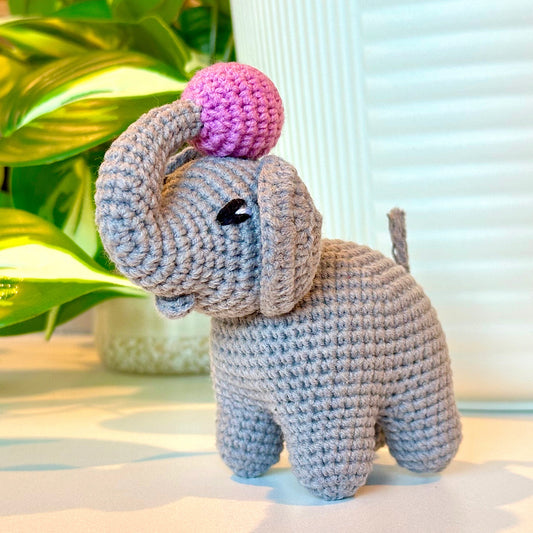 Elephant Amigurumi - Gray with Ball - Crochet Plush Figurine