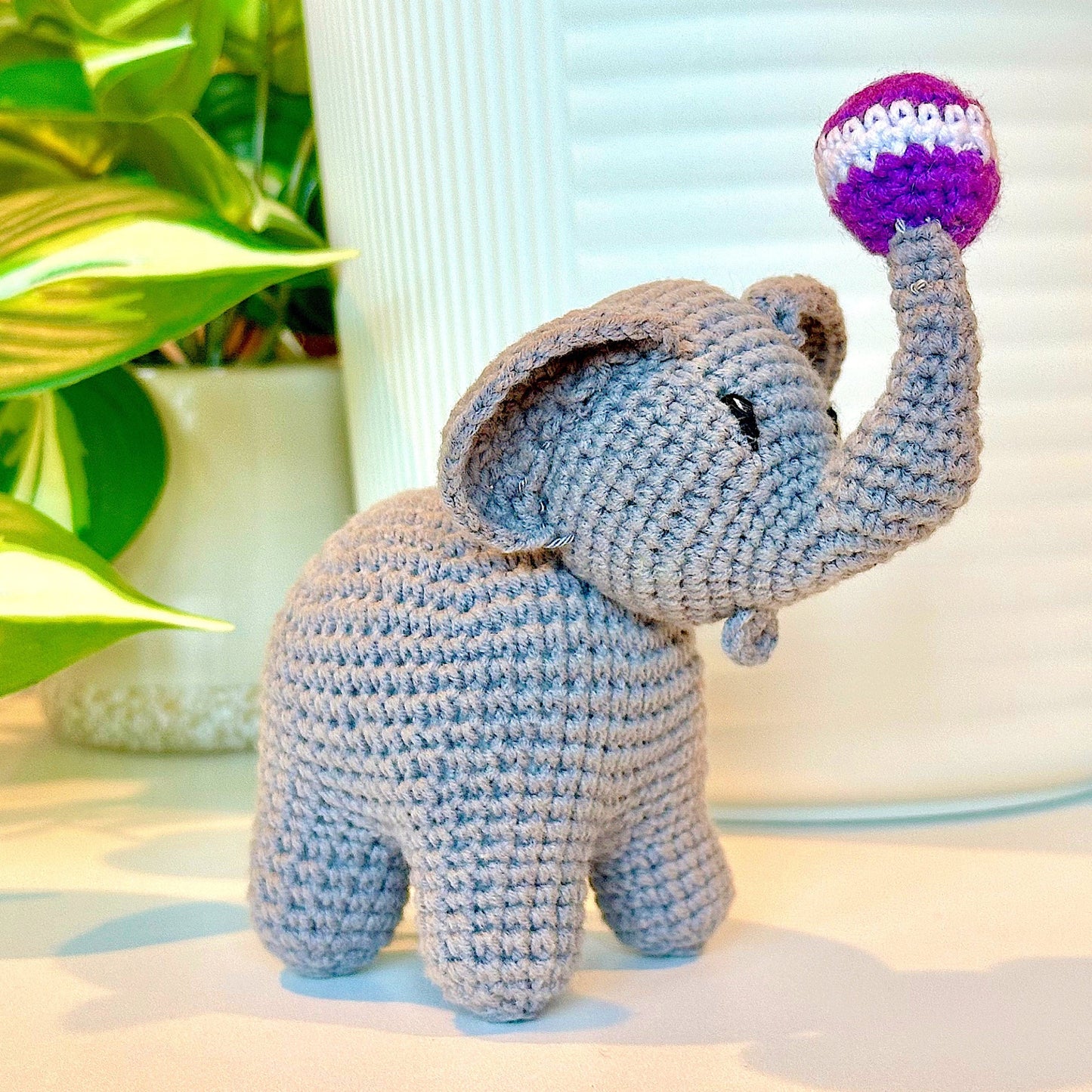 Elephant Amigurumi - Gray with Ball - Crochet Plush Figurine