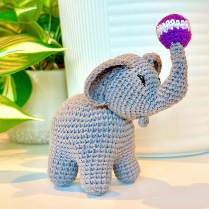 Elephant Amigurumi - Gray with Ball - Crochet Plush Figurine