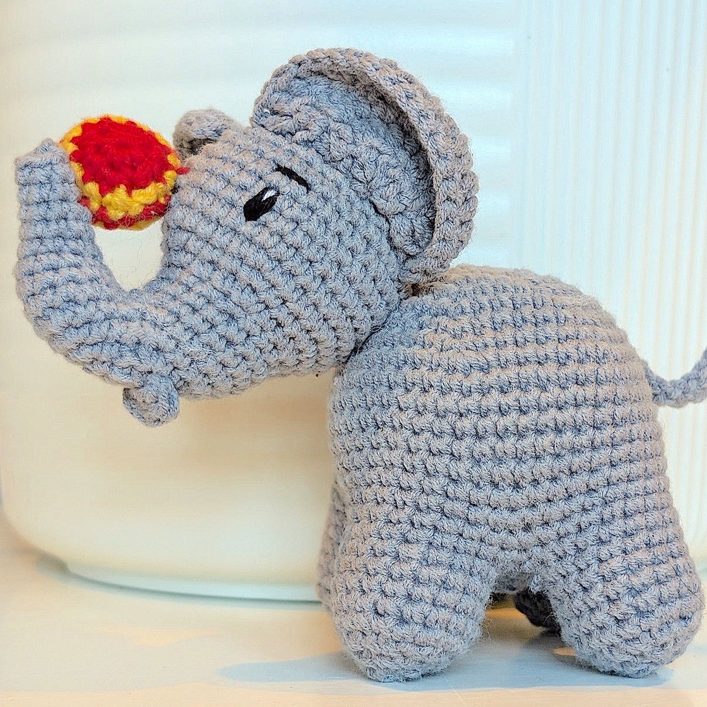 Elephant Amigurumi - Gray with Ball - Crochet Plush Figurine