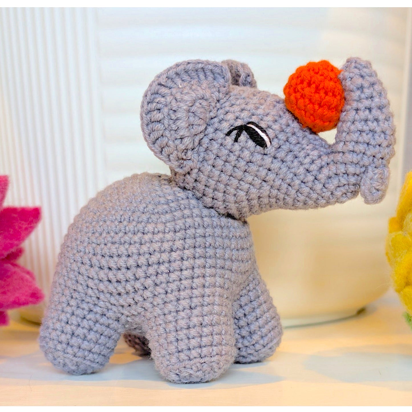 Elephant Amigurumi - Gray with Ball - Crochet Plush Figurine