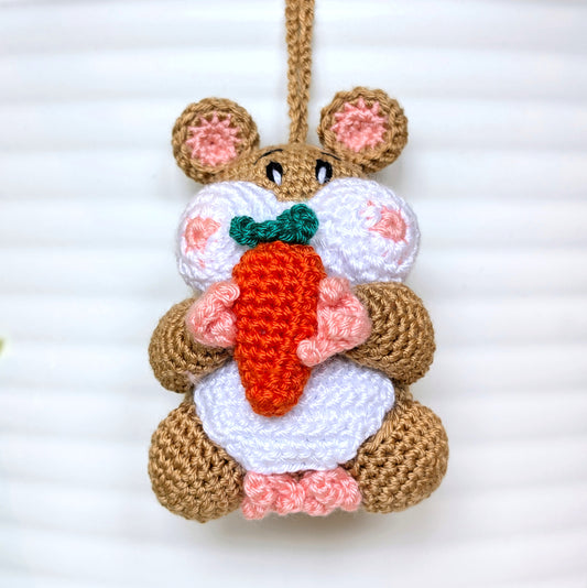 Hamster with Carrot Amigurumi - Handmade Crochet Figurine