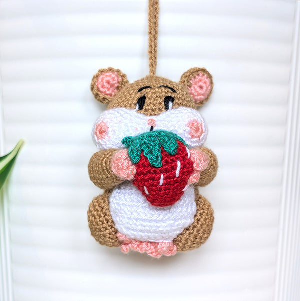 Hamster Crochet Ornament - Strawberry
