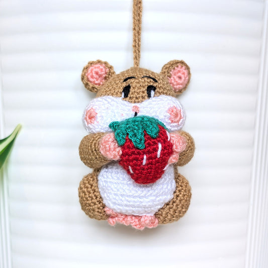 Hamster with Strawberry Amigurumi - Handmade Crochet Figurine