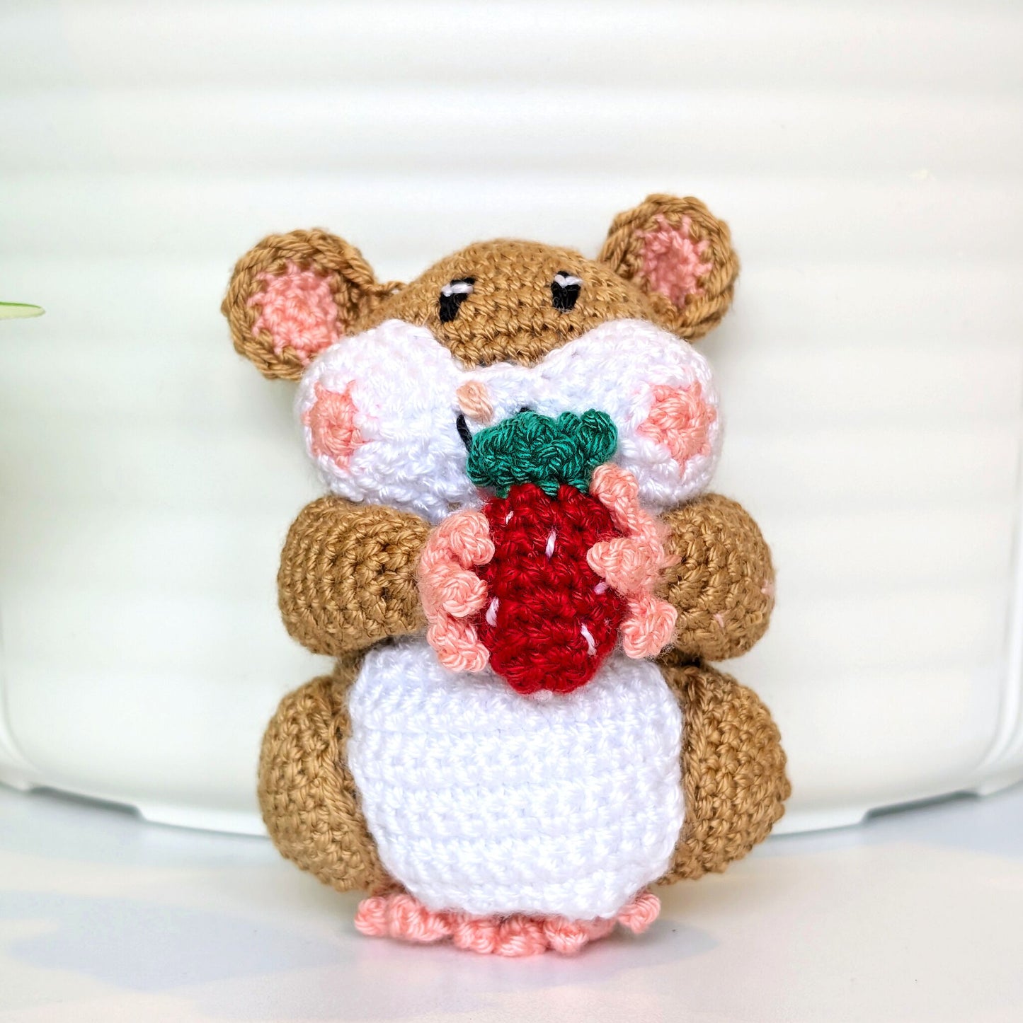 Hamster with Strawberry Amigurumi - Handmade Crochet Figurine