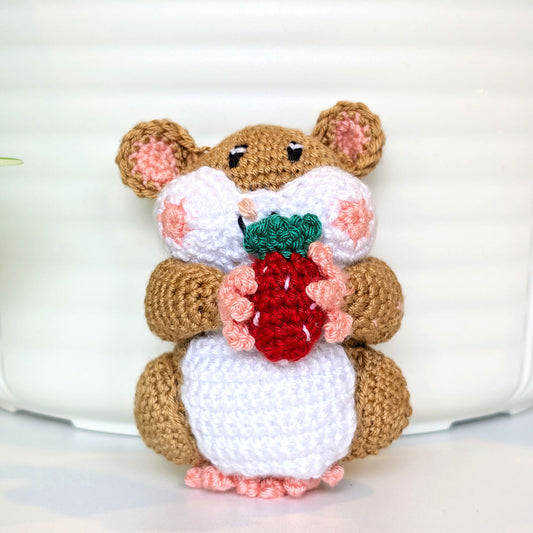 Hamster with Strawberry Amigurumi - Handmade Crochet Figurine