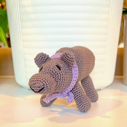Hippo in Scarf Amigurumi - Handmade Crochet Plush Figurine
