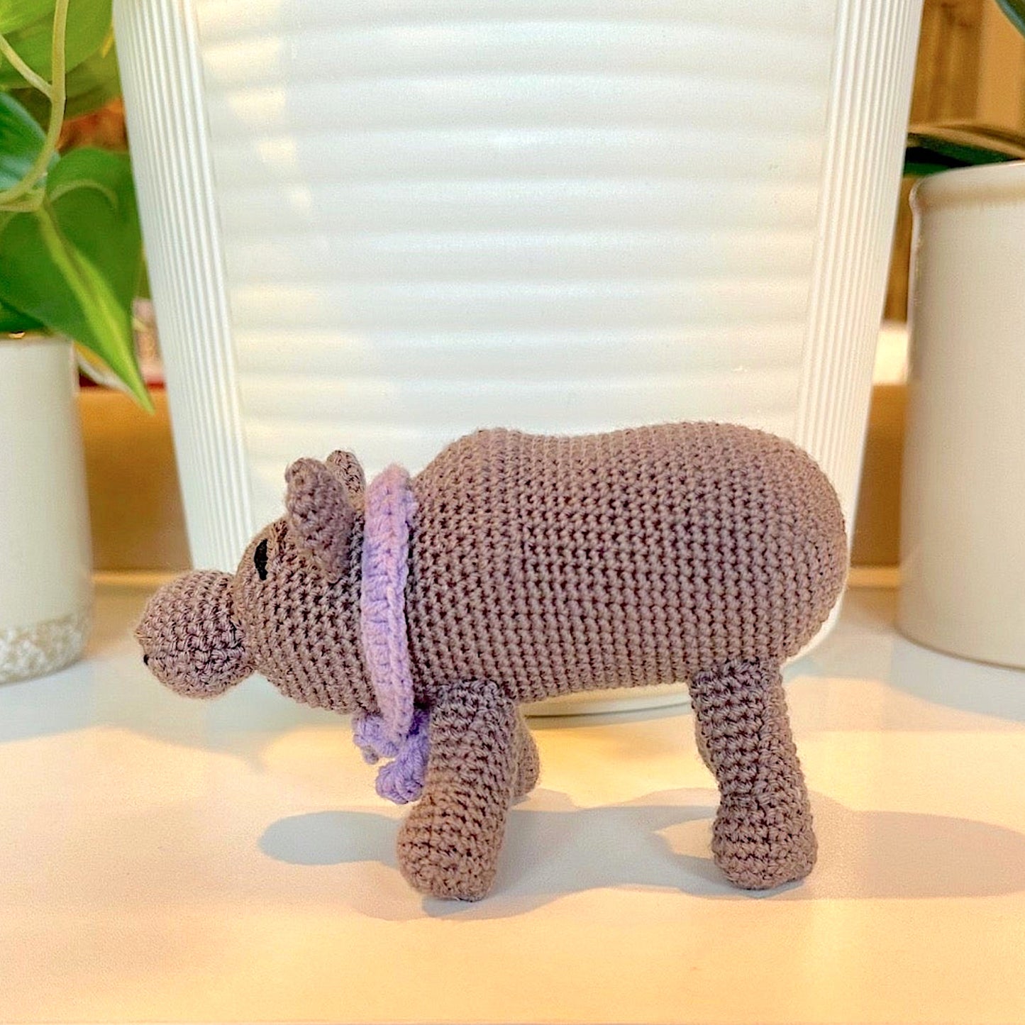 Hippo in Scarf Amigurumi - Handmade Crochet Plush Figurine