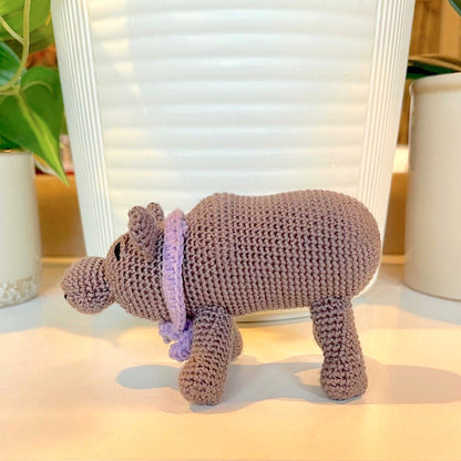 Hippo in Scarf Amigurumi - Handmade Crochet Plush Figurine