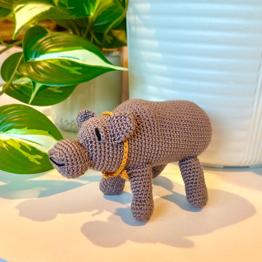 Hippo in Scarf Amigurumi - Handmade Crochet Plush Figurine