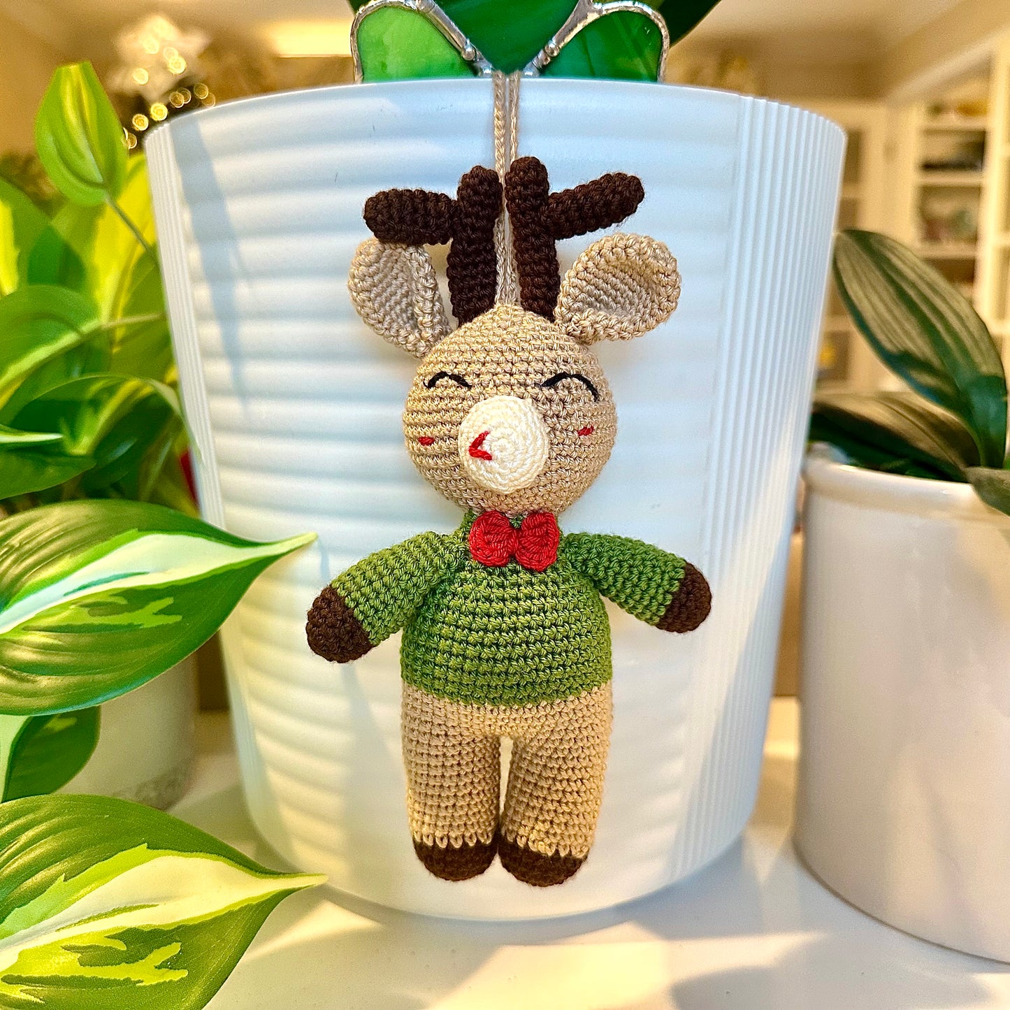 Holiday Reindeer Amigurumi - Handmade Crochet Ornament