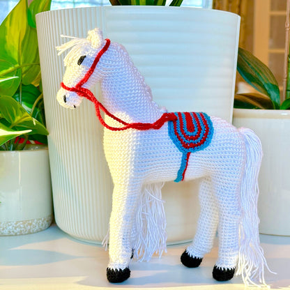 Horse in Striped Saddle Amigurumi - Handmade Crochet Plushie