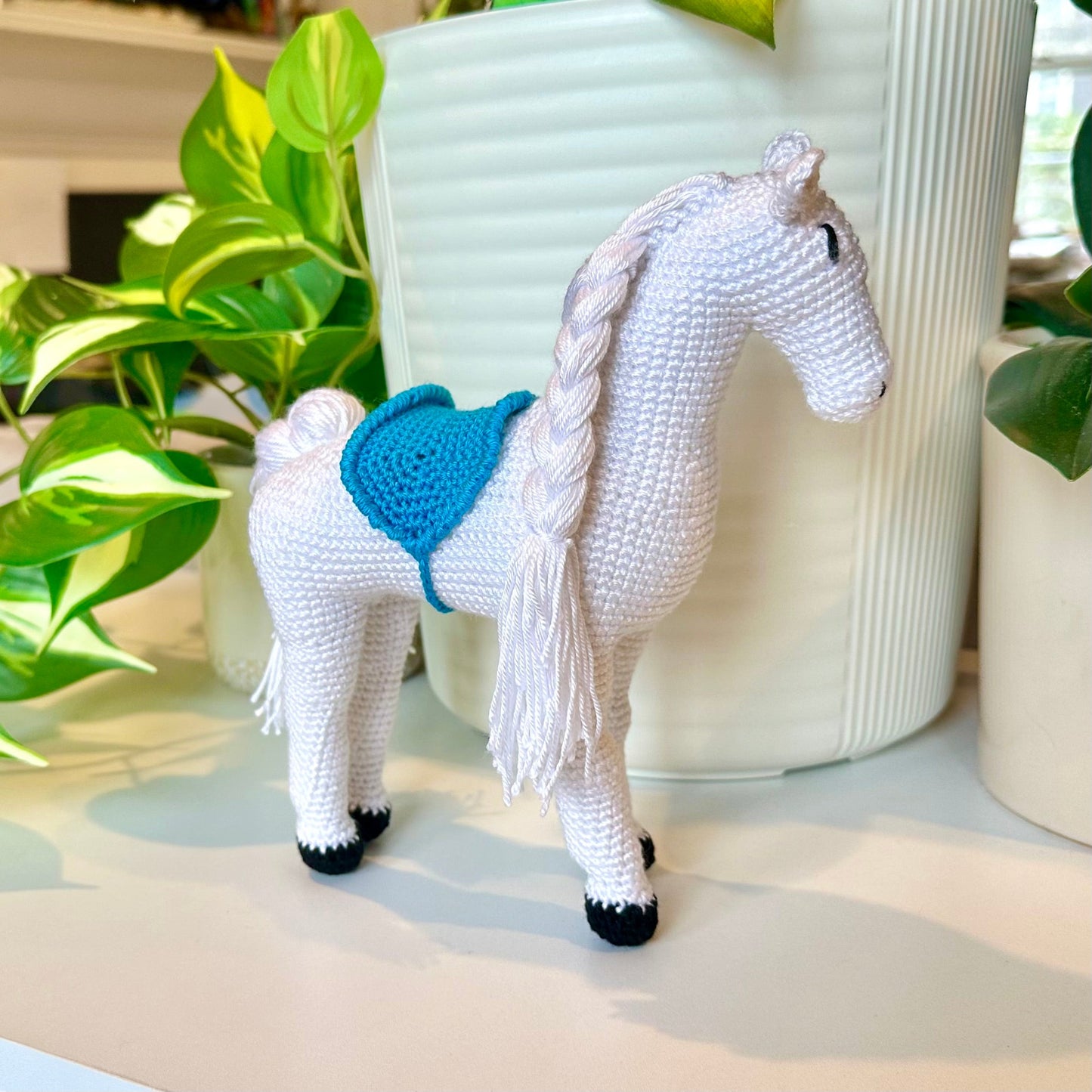 Horse with Solid Saddle and Braided Mane Amigurumi - Handmade Crochet Plushie