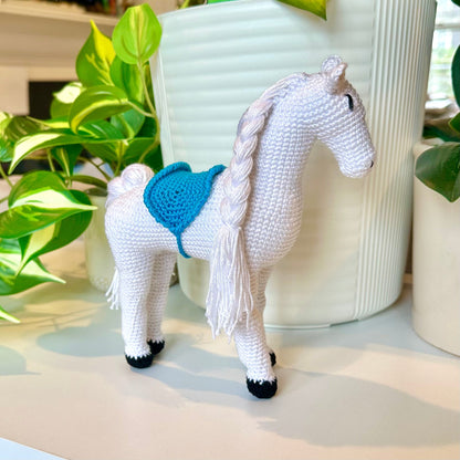 Horse with Solid Saddle and Braided Mane Amigurumi - Handmade Crochet Plushie