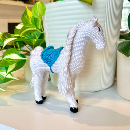 Horse with Solid Saddle and Braided Mane Amigurumi - Handmade Crochet Plushie