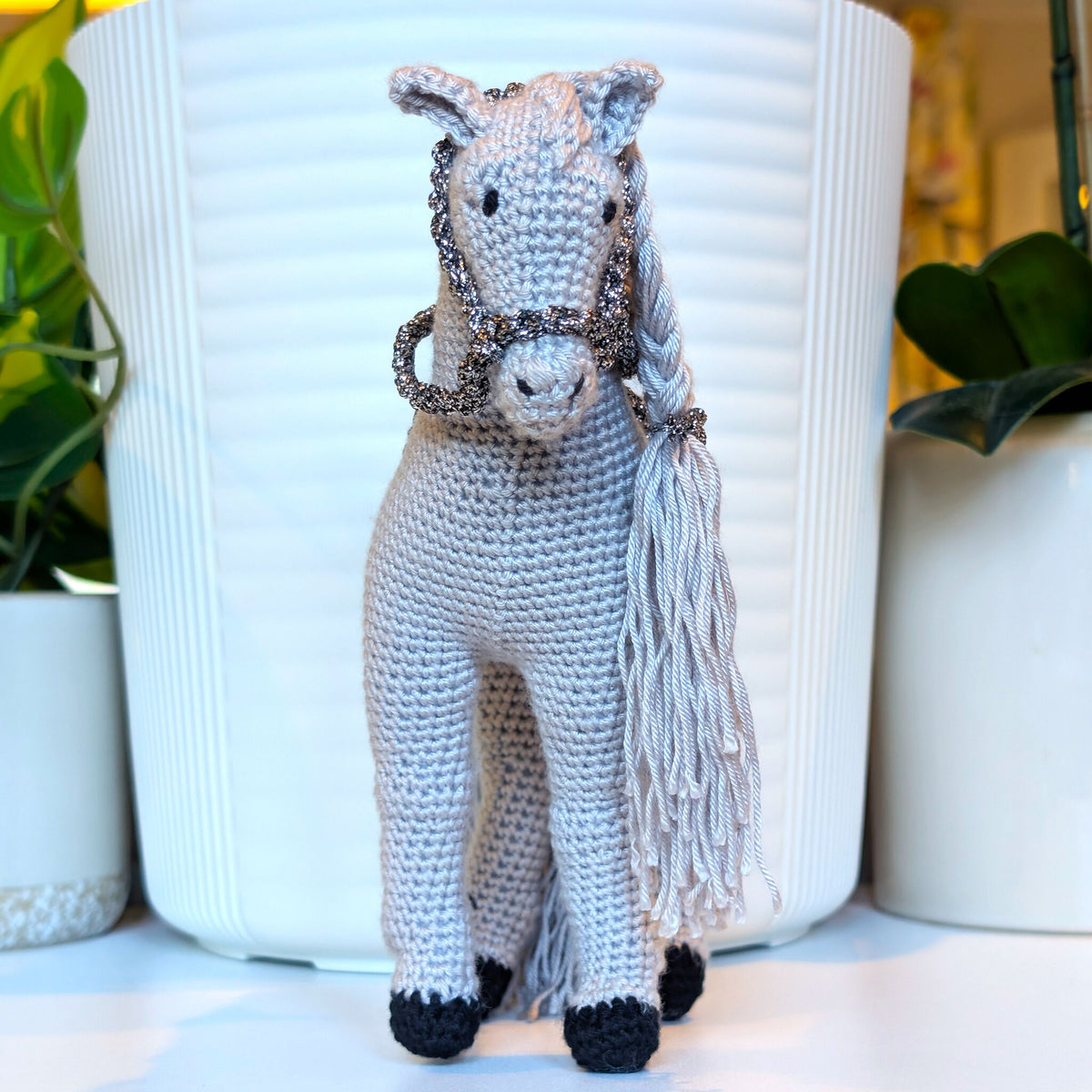 Horse Crochet Plush - Gray with Sparkly Trim