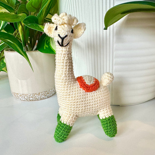 Alpaca (Green Boots)- S/M - Handmade Crochet Plush