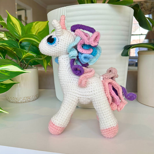 Unicorn with Pink Foot Amigurumi - Large - Crochet Plushie