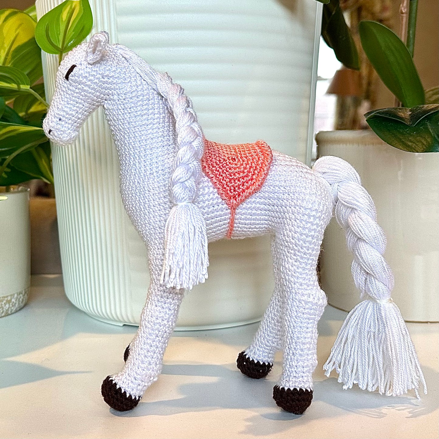 Horse with Solid Saddle and Braided Mane Amigurumi - Handmade Crochet Plushie