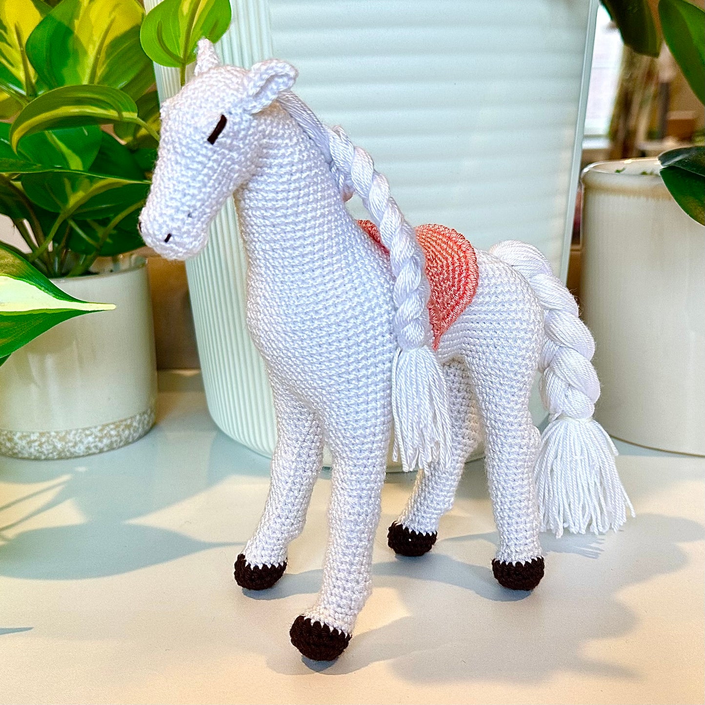 Horse with Solid Saddle Amigurumi - Handmade Crochet Plushie (Braided Mane)