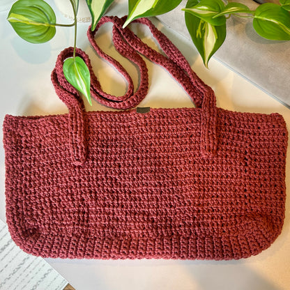 XL Crochet Bag in Pastel Wine Red - Ukrainian