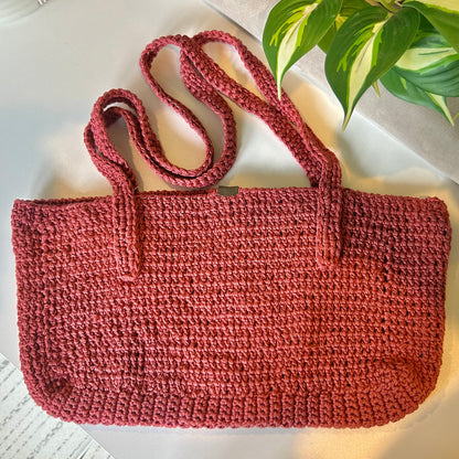 XL Crochet Bag in Pastel Wine Red - Ukrainian