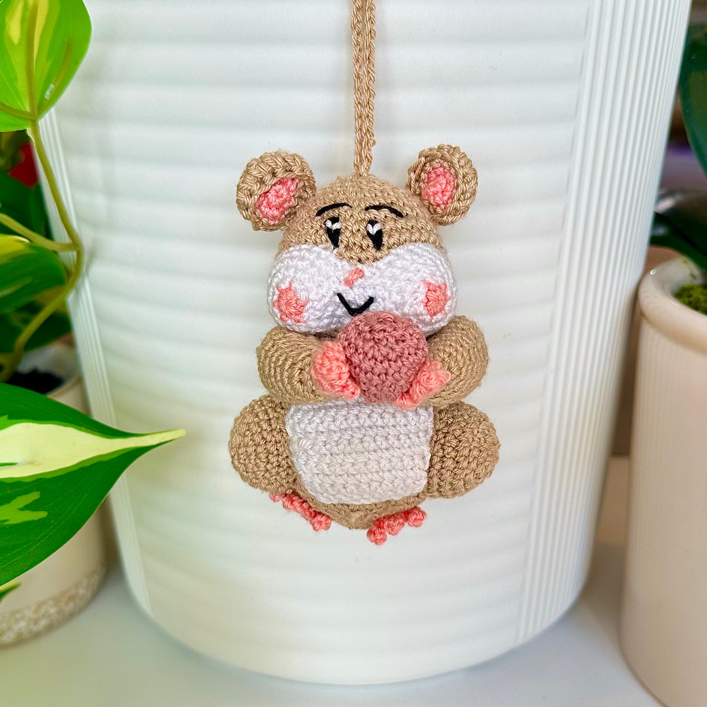 Hamster with Ball (Beige) Crochet Ornament
