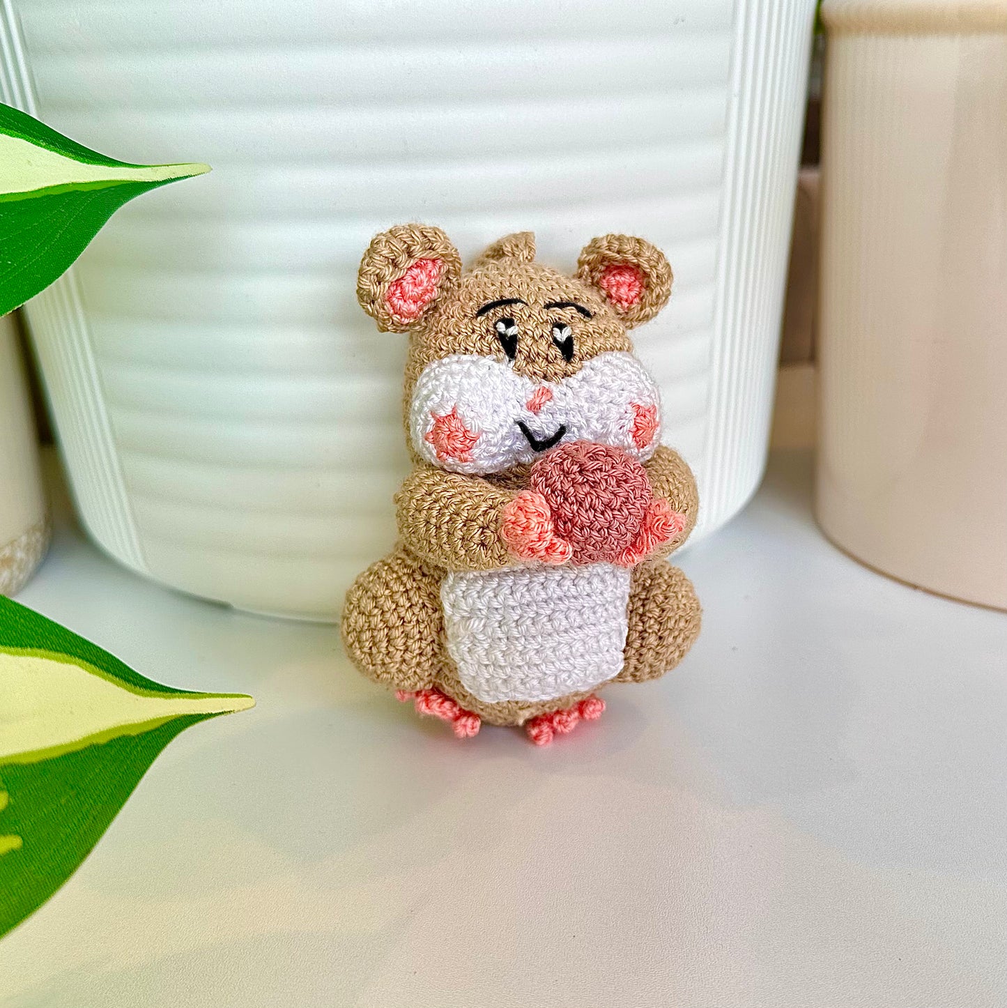 Hamster with Ball (Beige) Crochet Ornament