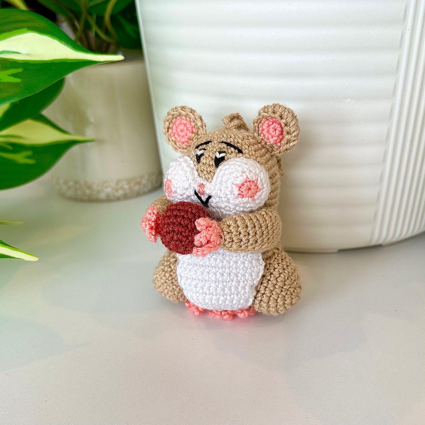 Hamster with Ball (Beige) Crochet Ornament