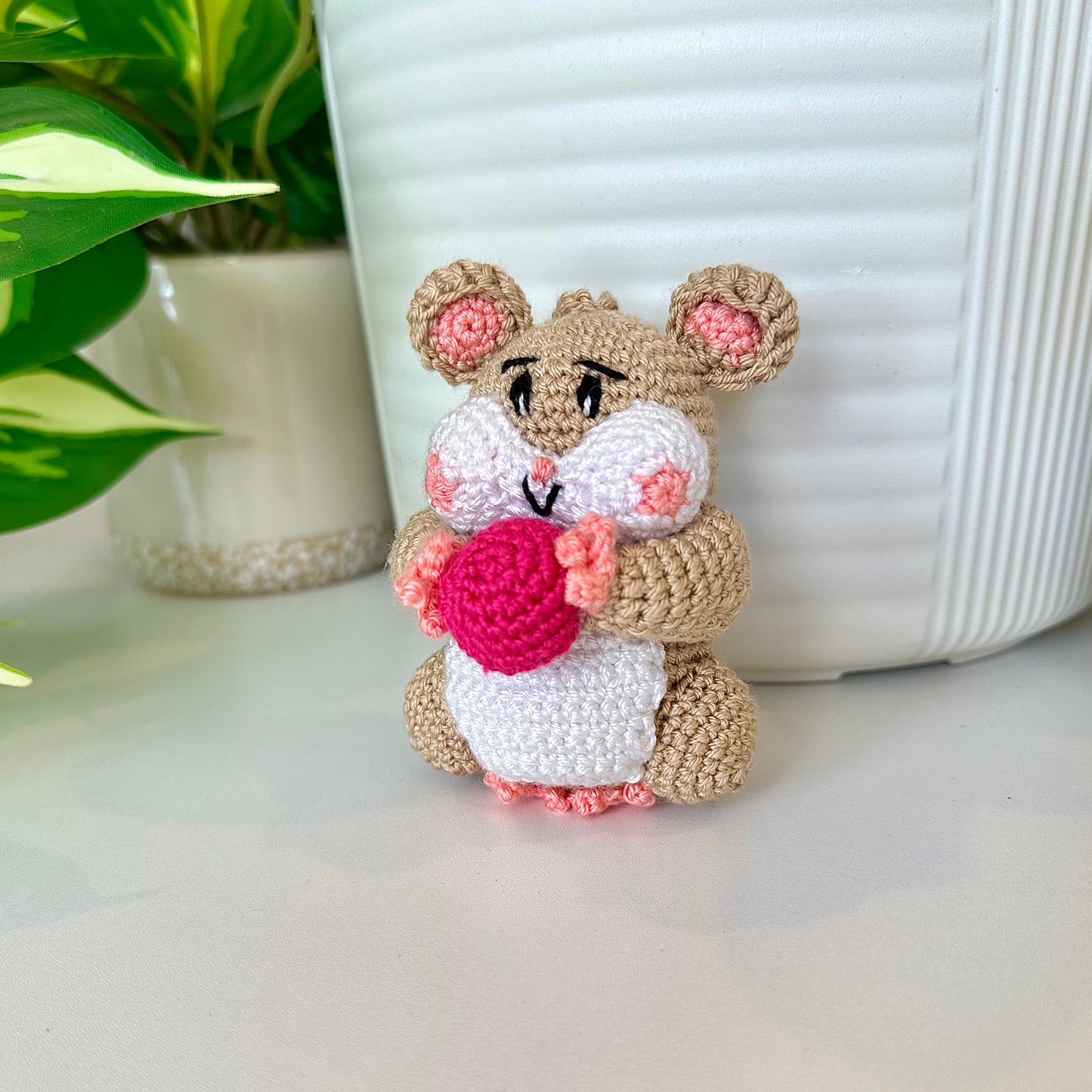 Hamster with Ball (Beige) Crochet Ornament