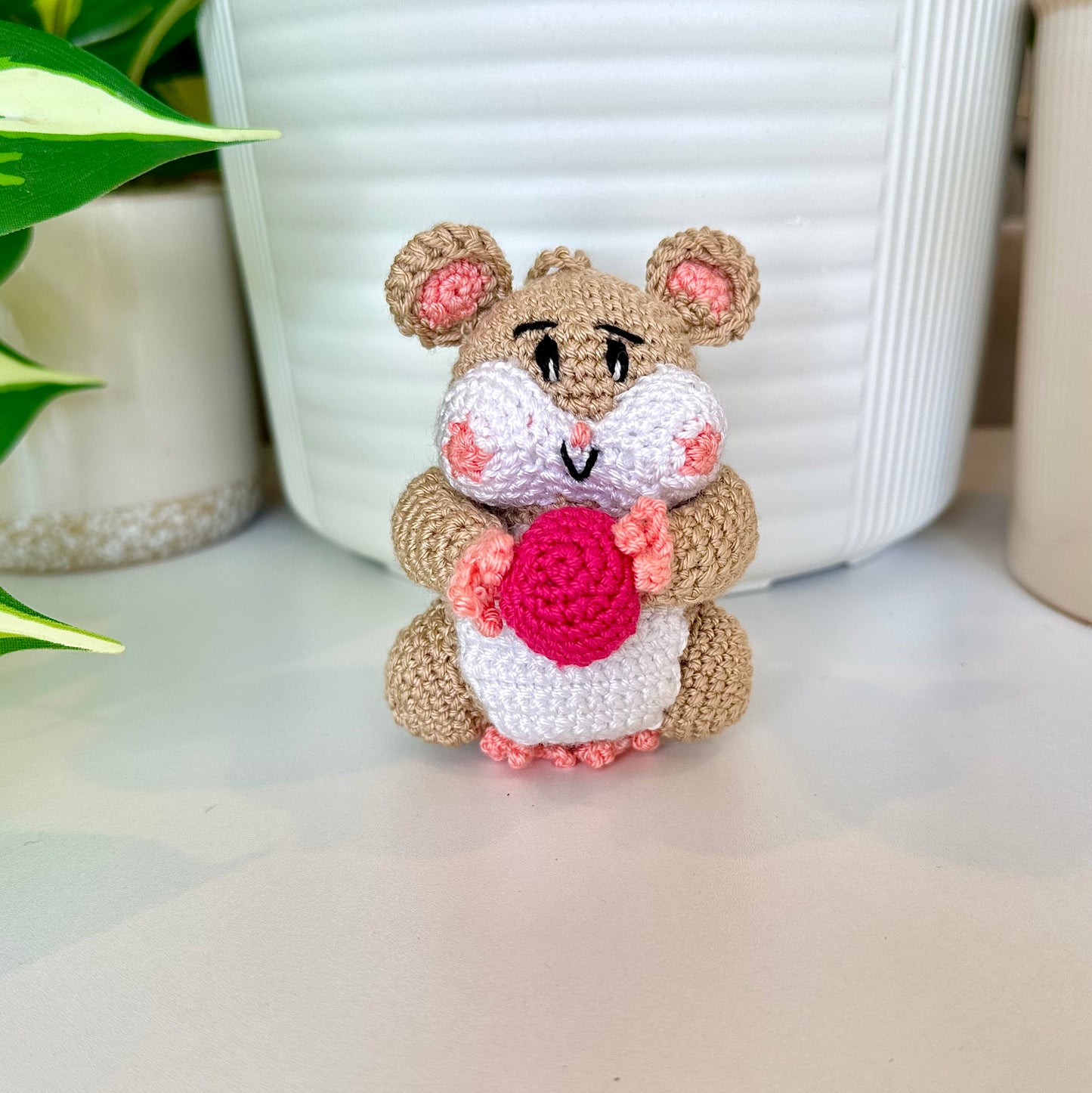 Hamster with Ball (Beige) Crochet Ornament