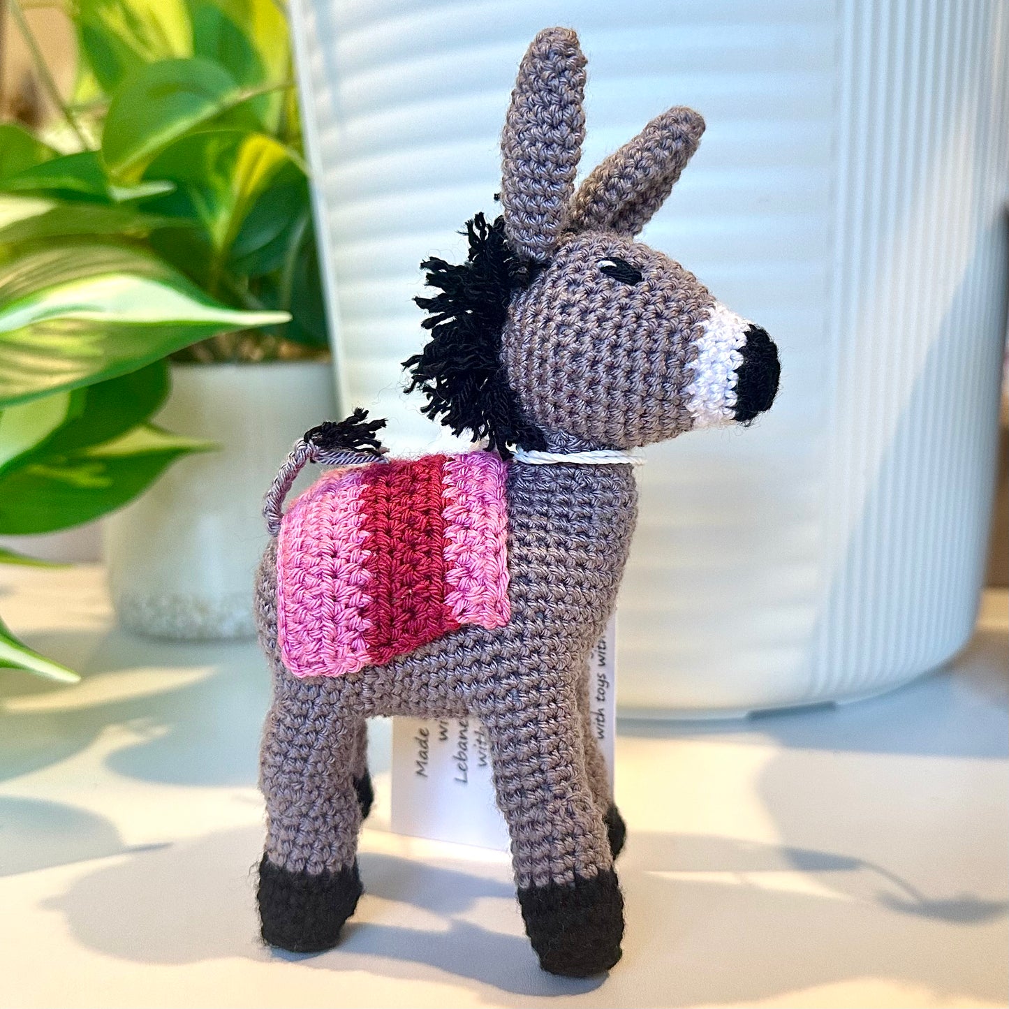 Donkey Mini-Small (Dusty Pink Burgundy Saddle) Crochet Plush Figurine