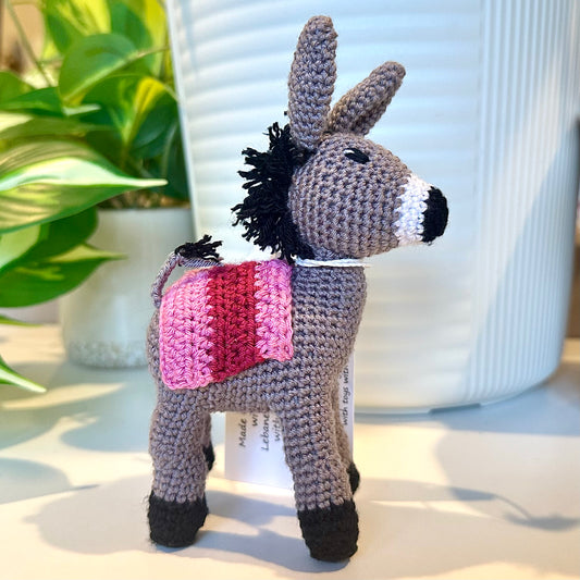 Donkey Mini-Small (Dusty Pink Burgundy Saddle) Crochet Plush Figurine