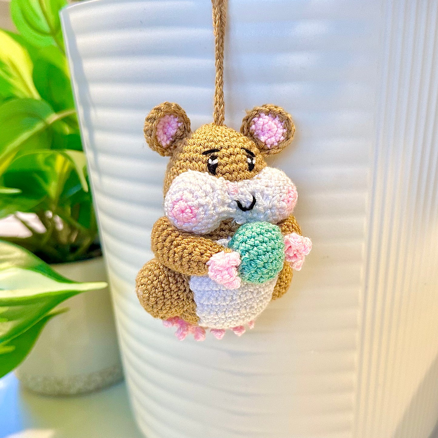 Hamster with Ball (Beige) Crochet Ornament