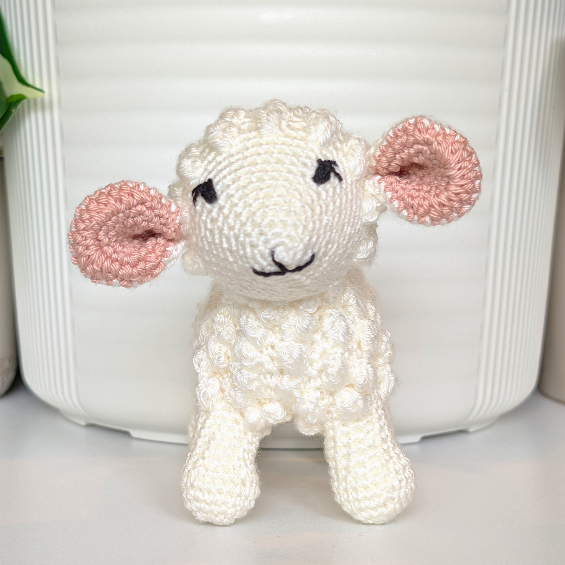 Crocheted baby lamb with ivory ears