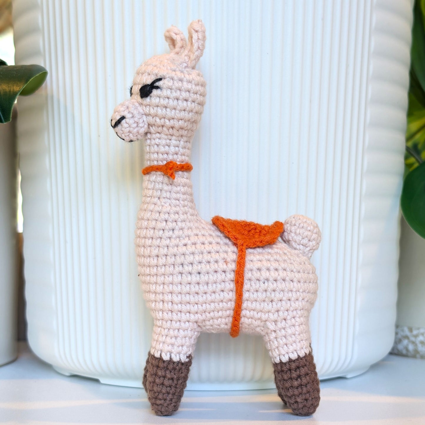 Llama in Brown Boots - Crochet Plush Figurine