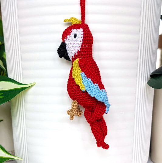 Macaw Crochet Ornament - Red