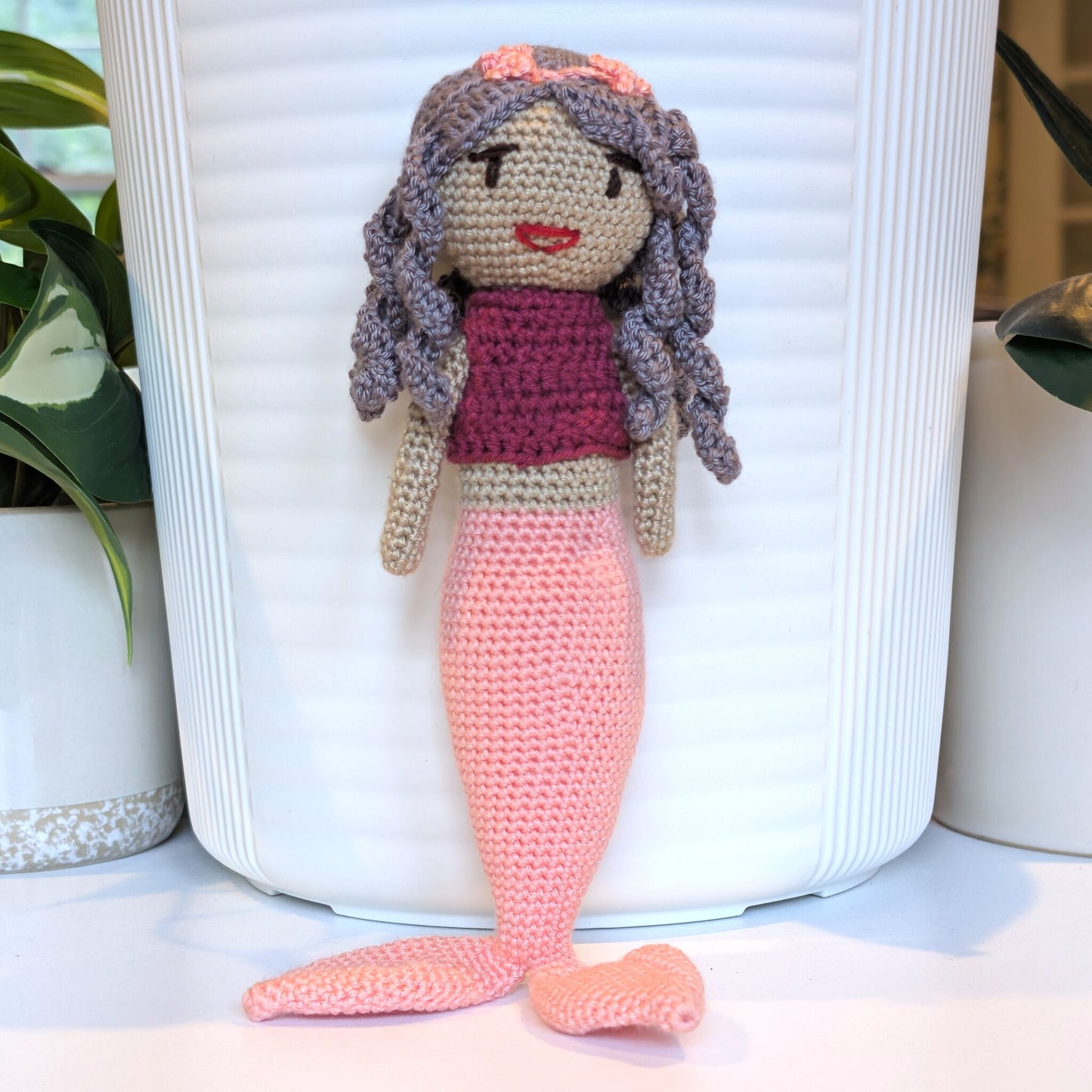 Mermaid with Floral Hair Accessory Crochet Plush