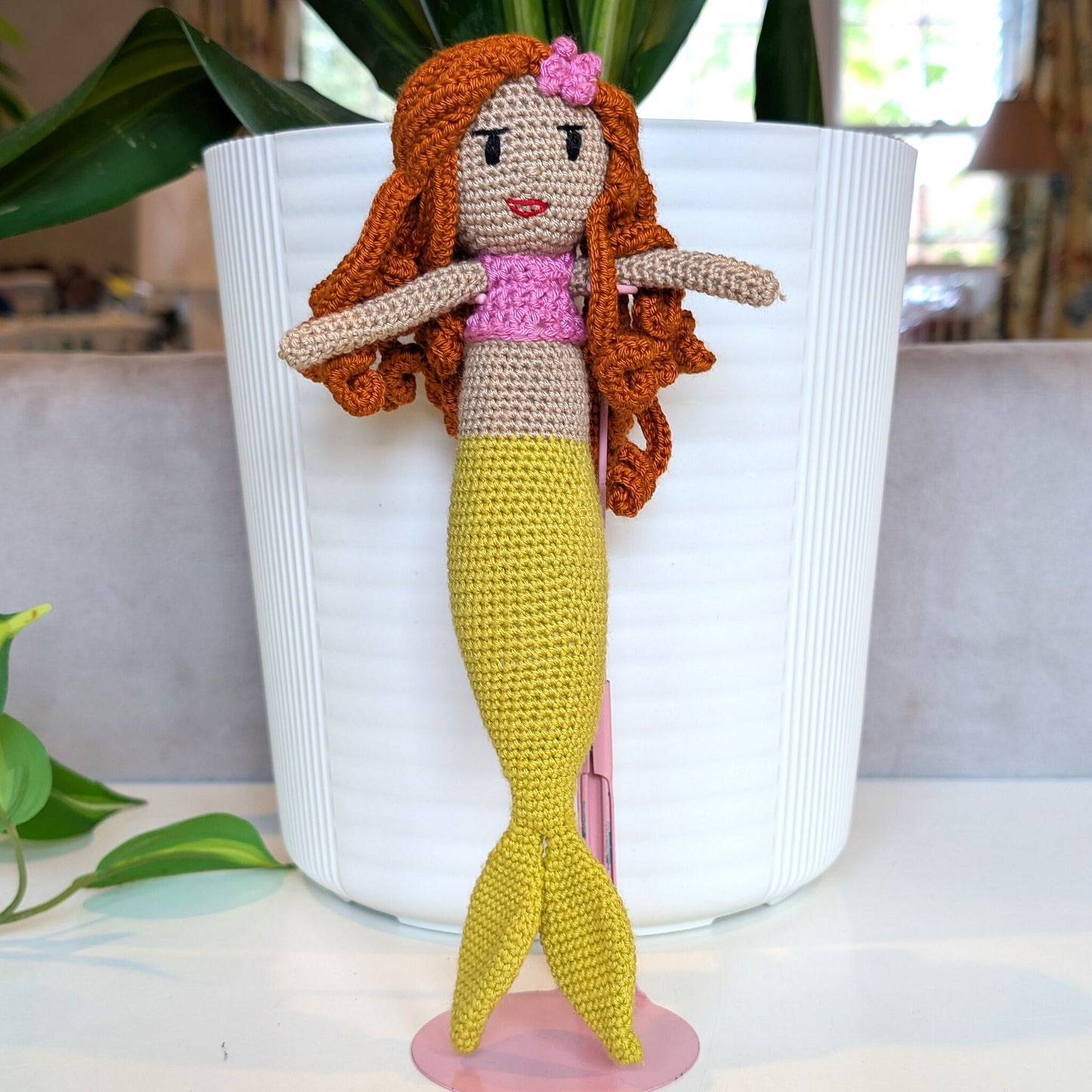 Mermaid with Floral Hair Accessory Crochet Plush