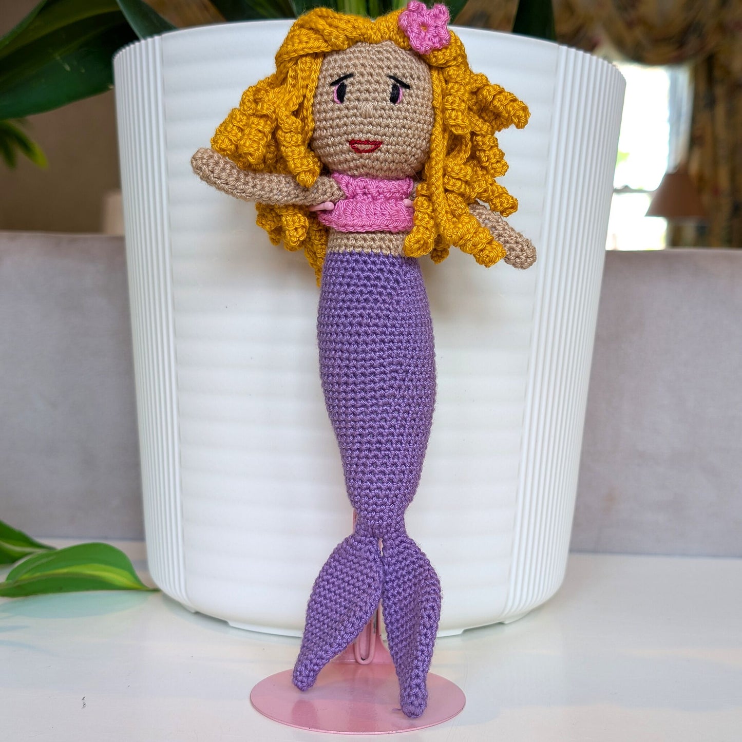 Mermaid with Floral Hair Accessory Crochet Plush