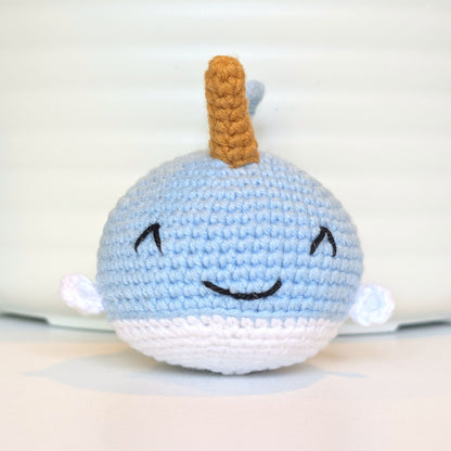 Happy Narwhal- Light Blue - Crochet Plush Charm