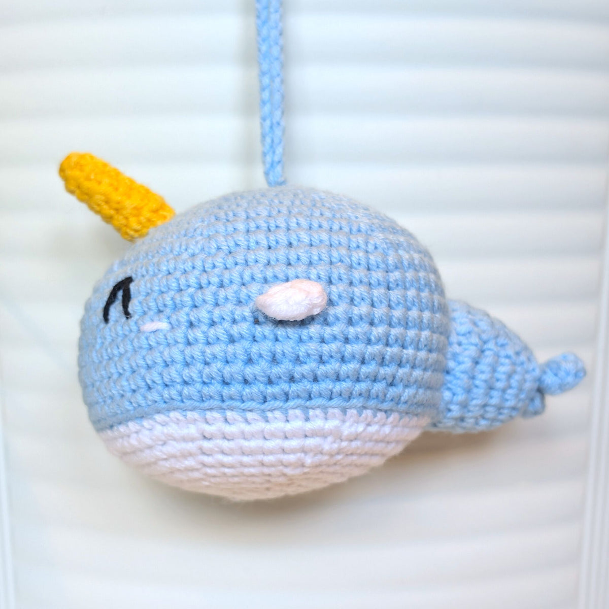 Happy Narwhal- Light Blue - Crochet Plush Charm