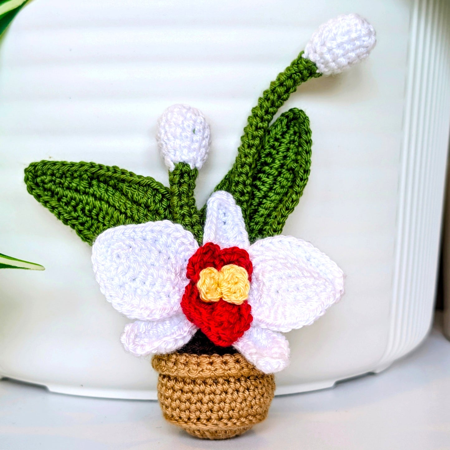 White Orchid Plant Amigurumi - Crochet Floral Décor
