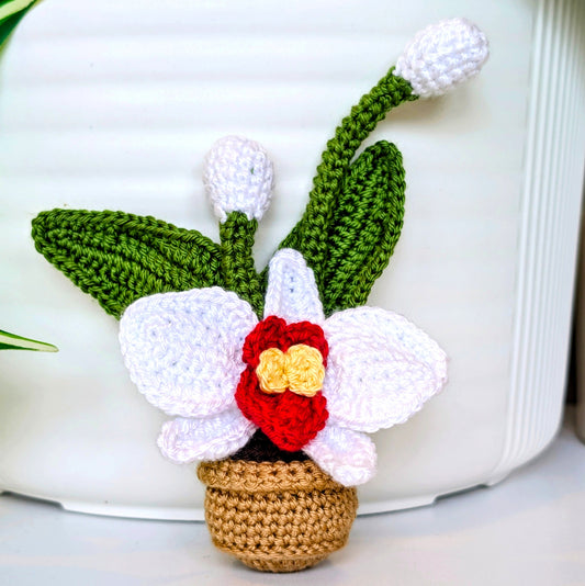White Orchid Plant Amigurumi - Crochet Floral Décor