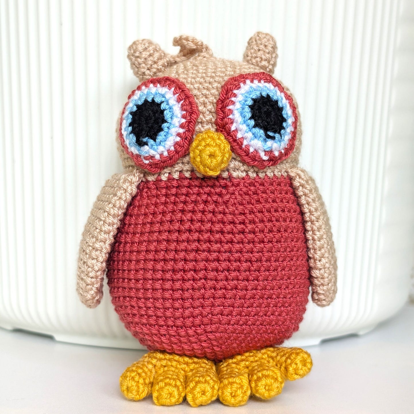 Owl Amigurumi - Brilliant Amaranth and Beige Crochet Bird