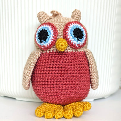 Owl Amigurumi - Brilliant Amaranth and Beige Crochet Bird